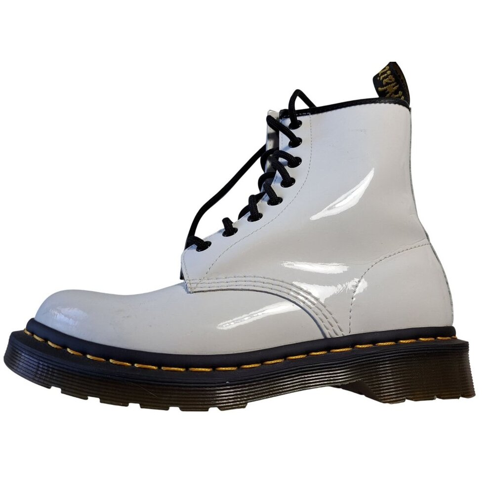 Dr. Martens White Patent Leather Boots 1460 Women's Size 7 Lace-Up NICE
